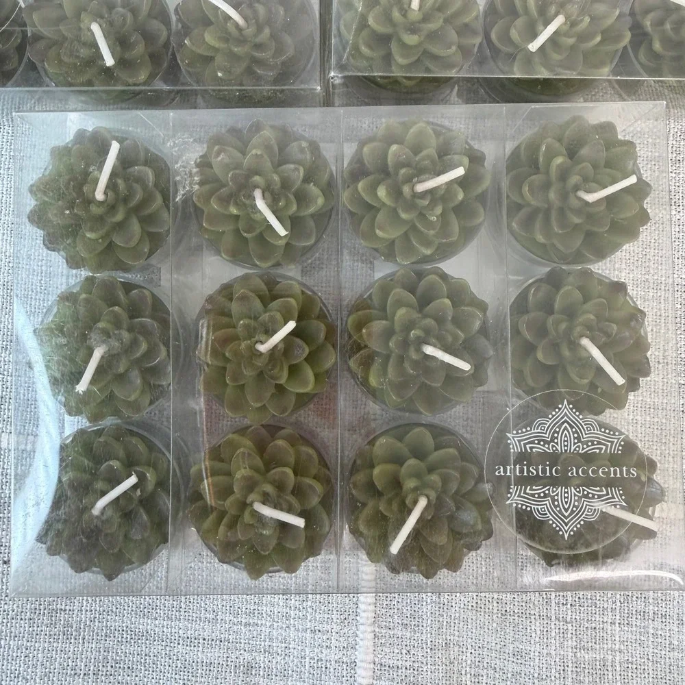 Artistic Accents Succulent Tea Light Candles 36 Count Green Cactus Decor Set